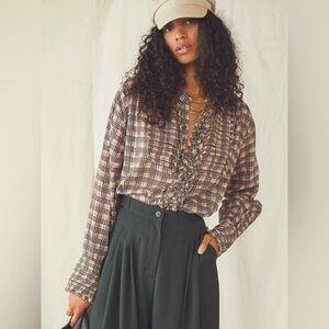 Free People Plaid Miles Tuxedo Shirt